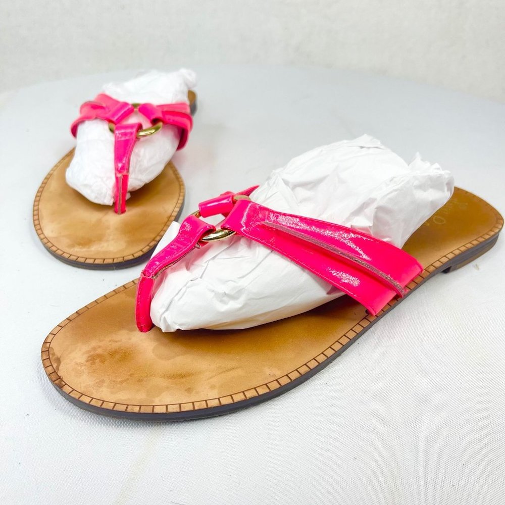 LILLY PULITZER Womens 8 Barbie Pink Leather Gold Ring Thong Flip Flops Sandals